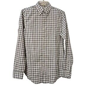 J Crew Secret Wash Shirt Mens XS Gray Gingham Plaid Long Sleeve Organic Cotton